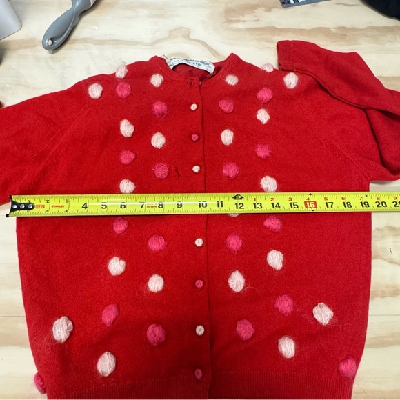 Vintage Mia Kato Design Cashmere Red Pom-Pom Cardigan Sweater Small - Picture 12 of 15